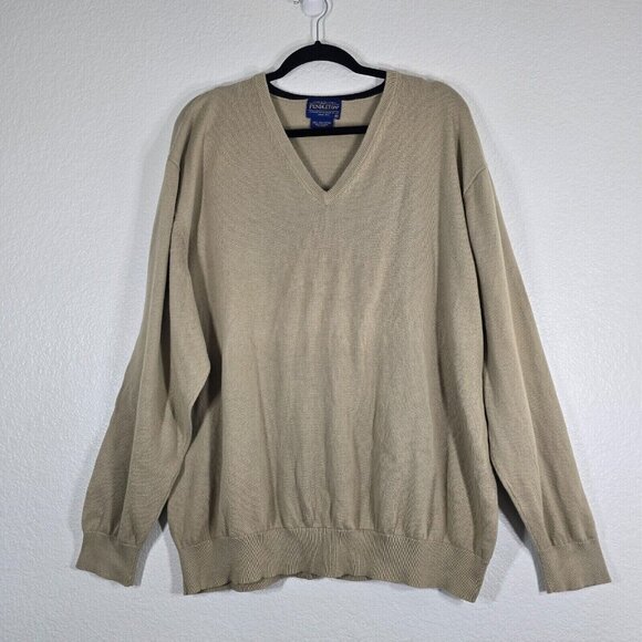 Pendleton Sweater Men Size XXL 2XL Pullover V Neck 100% Pima Cotton Brown Fall - Picture 1 of 10